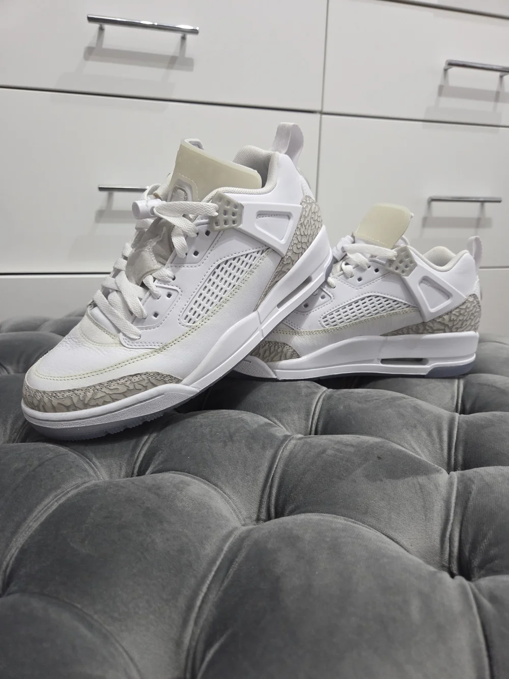 Jordan Spizike Low Men's Sneakers in the White/Neutral Grey